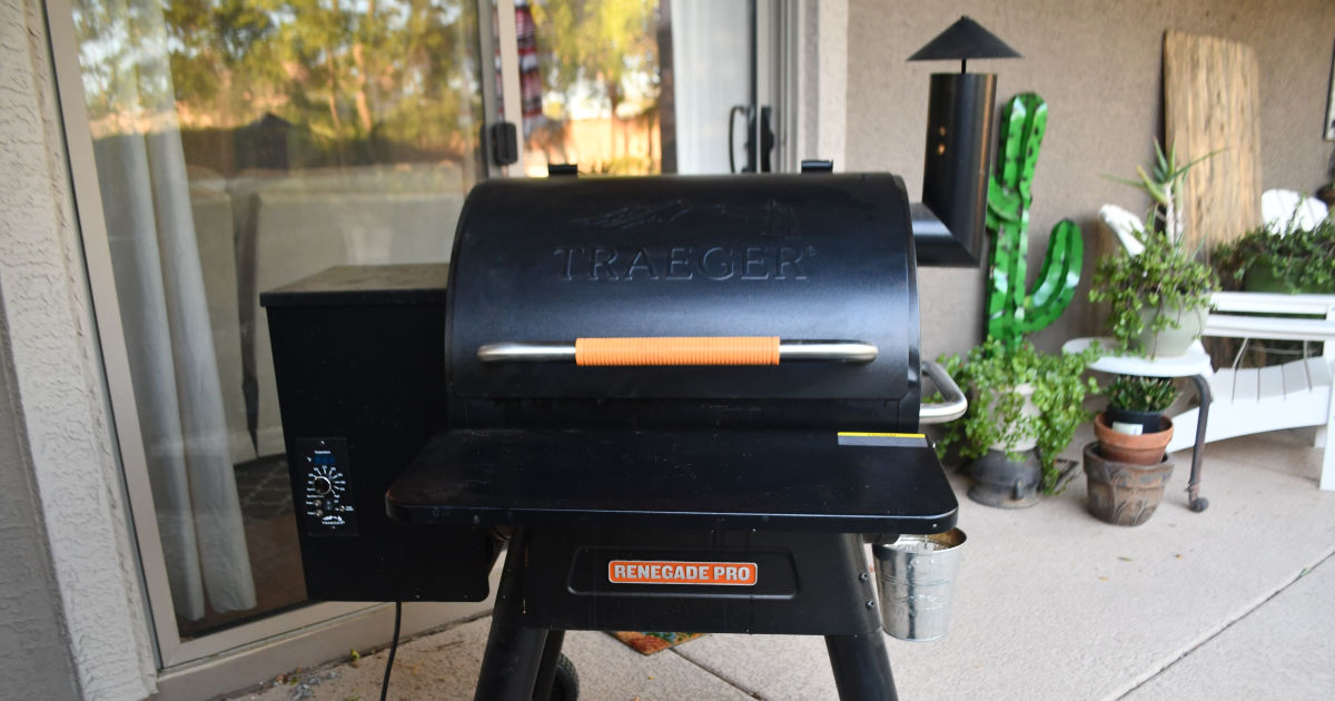 Traeger Renegade Pro grill and smoker on patio with lid shut