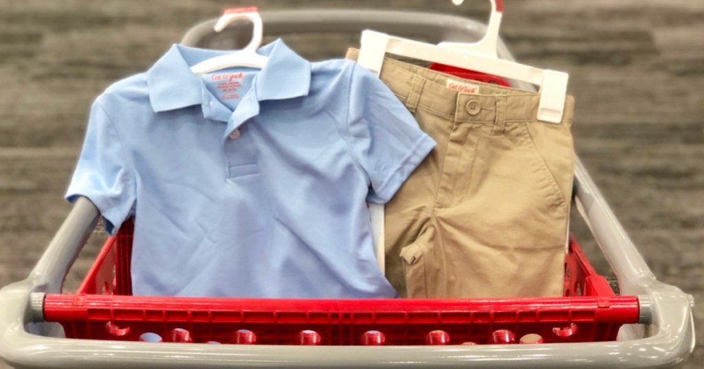 Uniform polo top and pants in Target cart