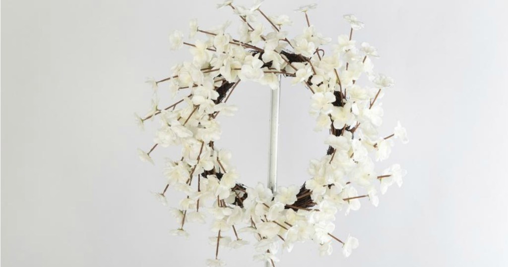 white cherry blossom twig wreath