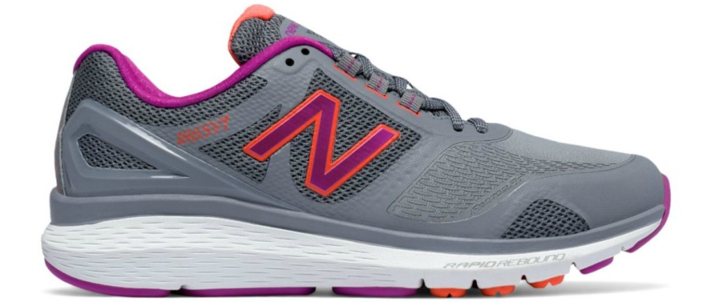 new balance grey and pink and purple neon shoes 