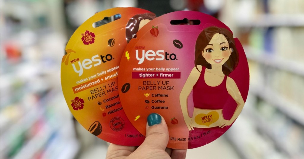 Yes to Belly masks being held in hand at Target store