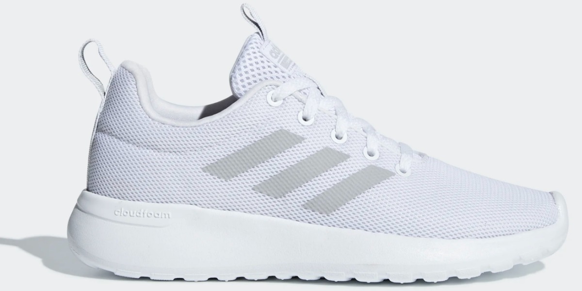 adidas brand kids running shoes in white and light gray colors