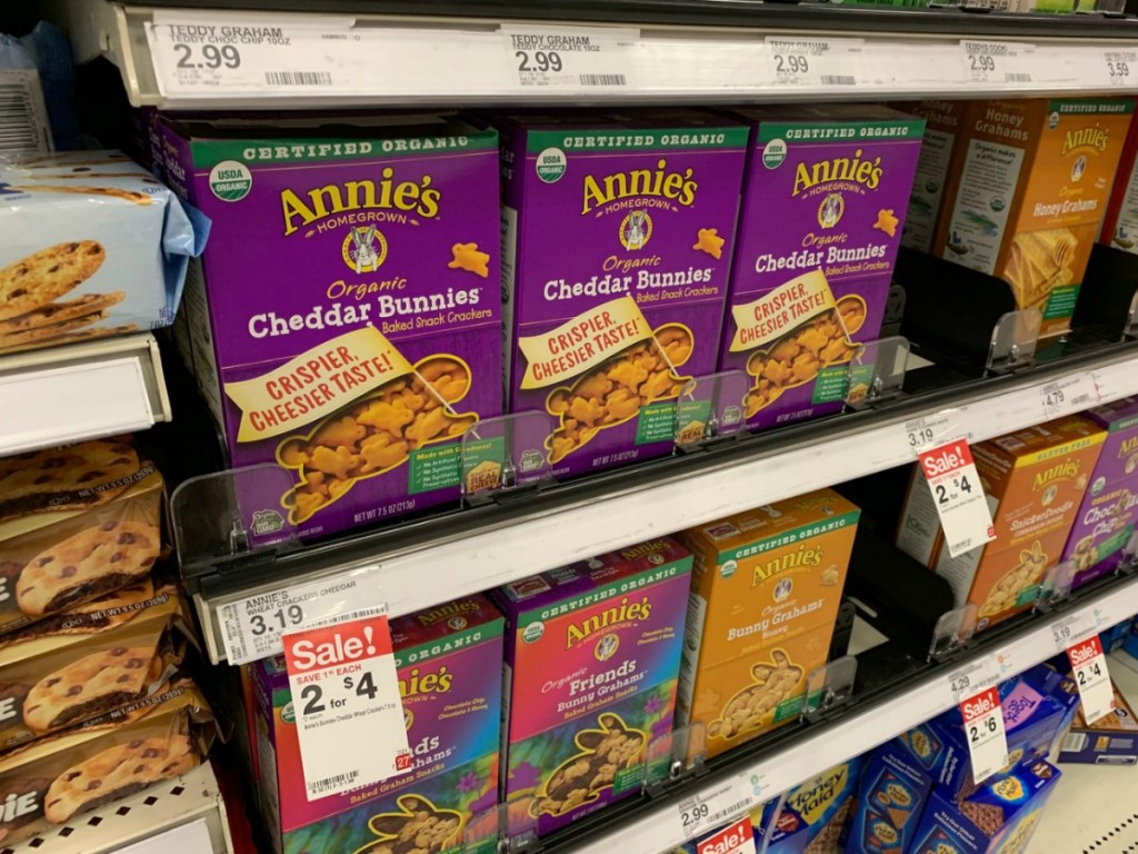 store display with boxes of snacks