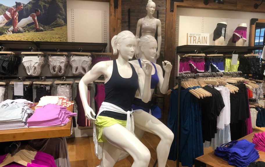 manikins wearing workout clothes in athleta store 