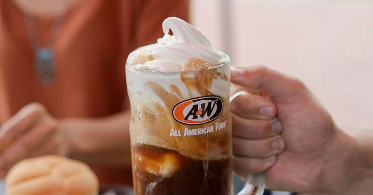 person holding a root beer float, one of the A&W birthday freebies