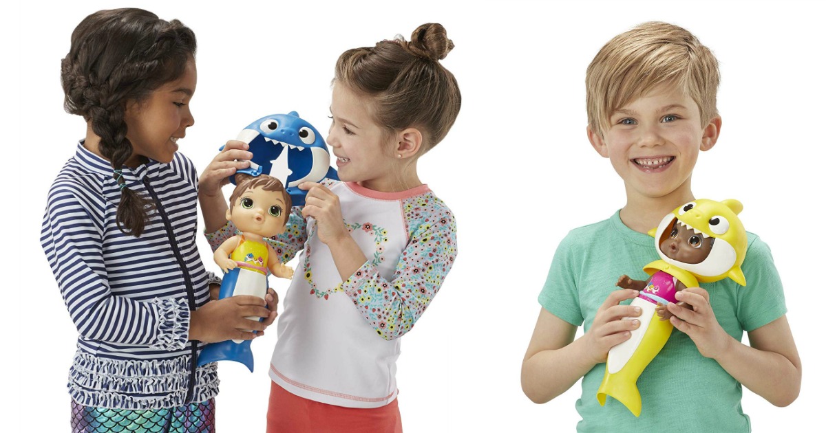 girls and boy playing with baby alive baby shark dolls