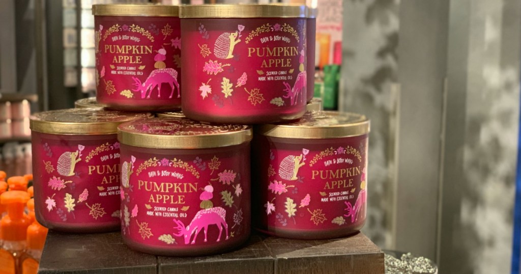 Bath & Body Works store display of Pumpkin Apple candles