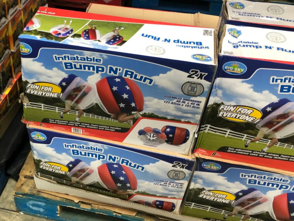 boxes of inflatable large balls in store