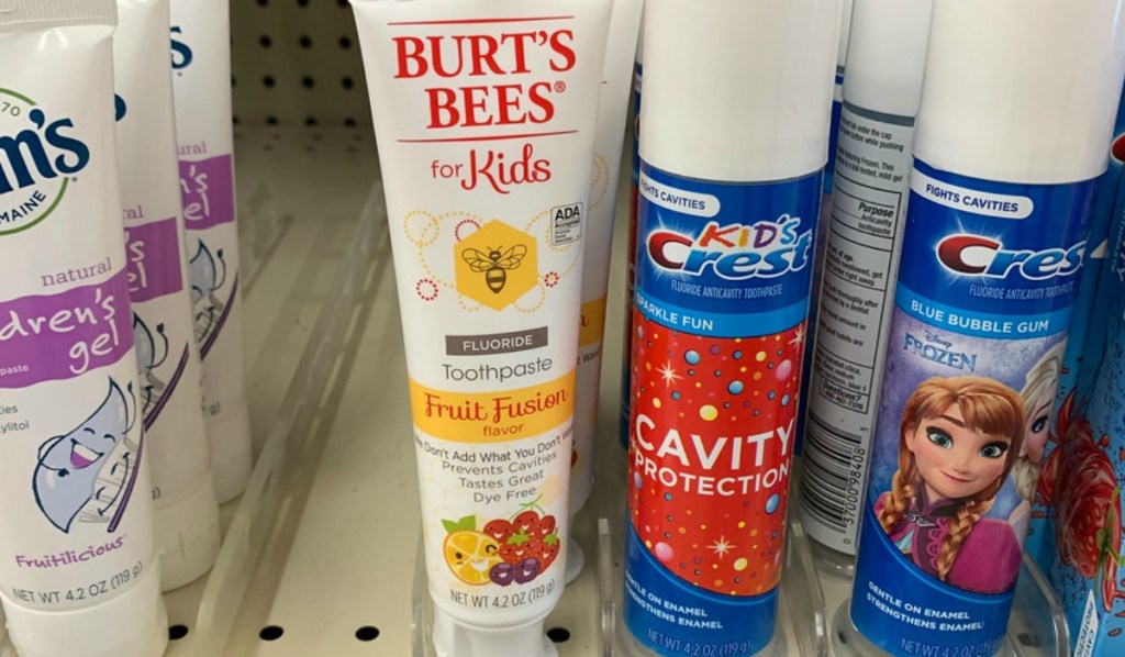 burt's bees for kids toothpaste on store shelf