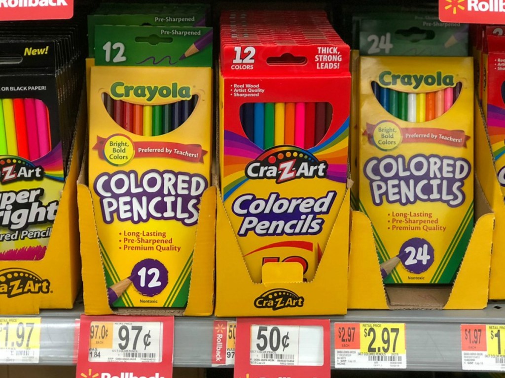 store shelf showing colored pencils