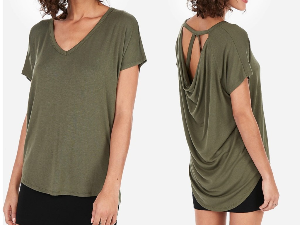 green relaxed tee with back cut out
