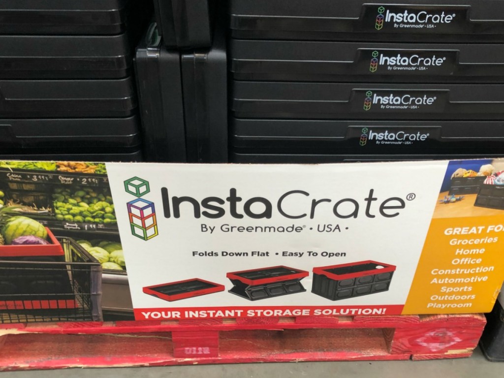 stack of portable crates in store