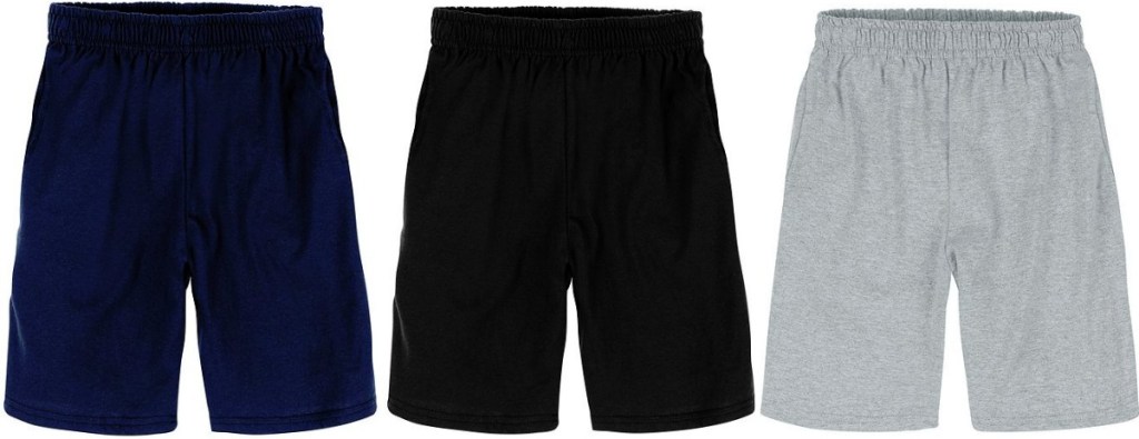 navy, black and grey pairs of shorts