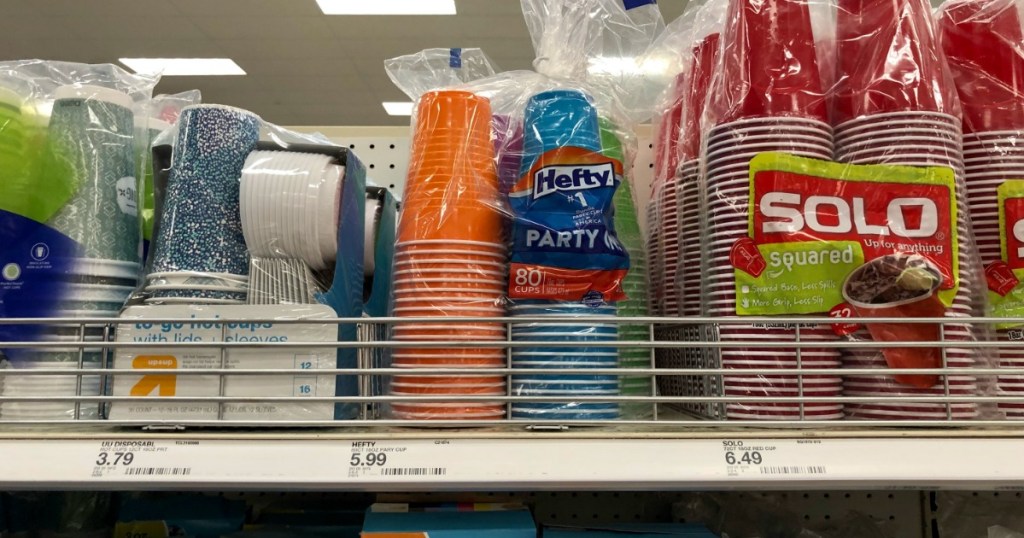 hefty party cups on store shelf