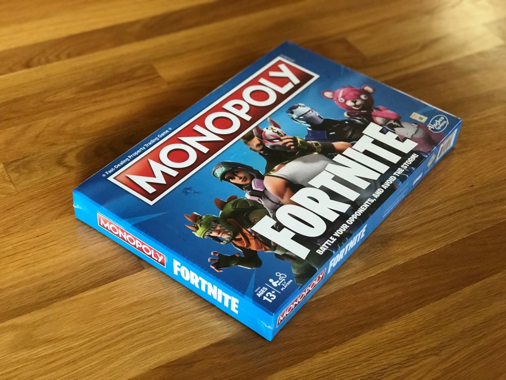 Monopoly Fortnite Edition in Box on hardwood floor