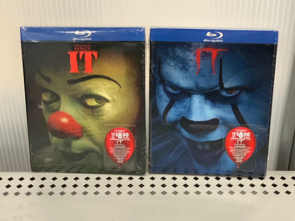 two IT movie blu-ray boxes on store shelf