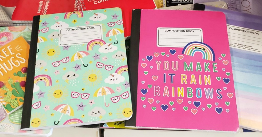 notebooks in different colors on store shelf
