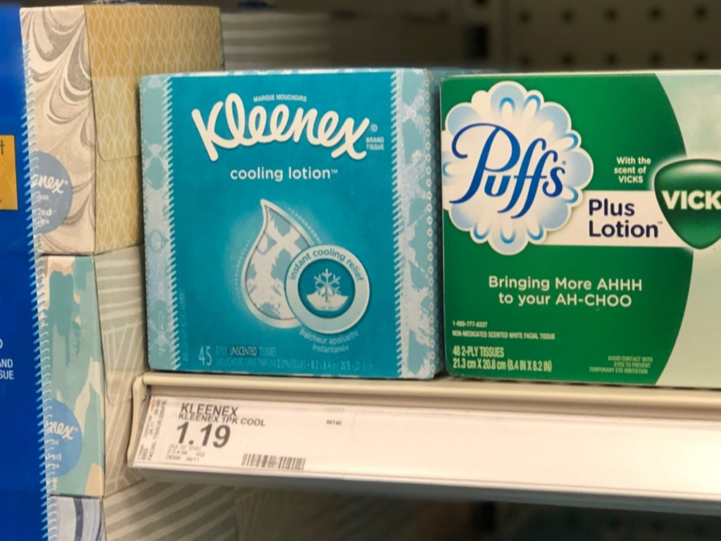 boxes of tissue on store shelf
