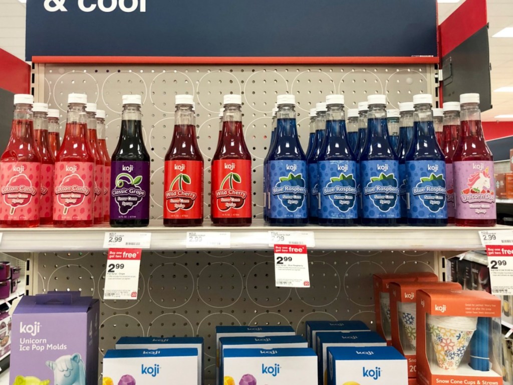 snow cone syrups on store shelf