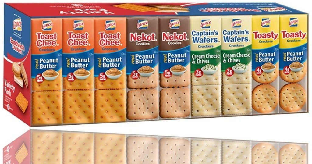 big package of crackers in a variety of flavors