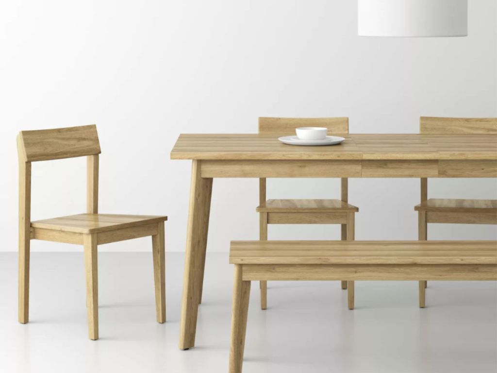 made by design dining table set with chairs and bench