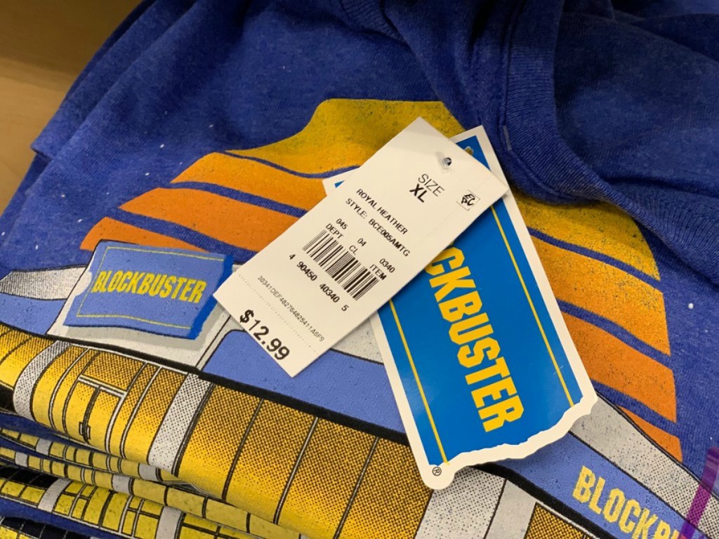 close up of a blockbuster tshirt with tags at Target