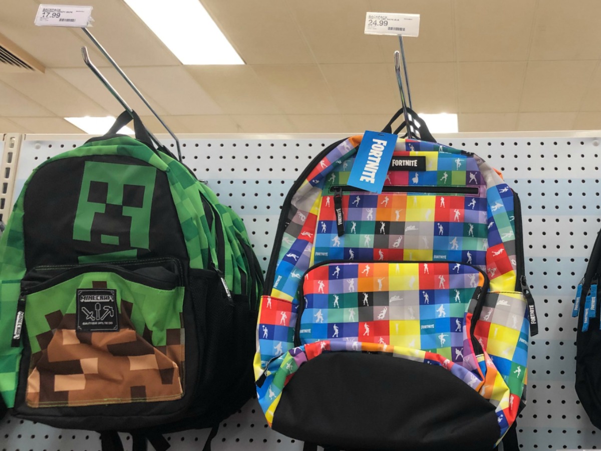 backpacks on store display