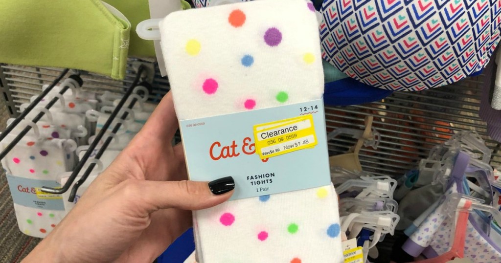 hand holding cat & jack clearance tights at target