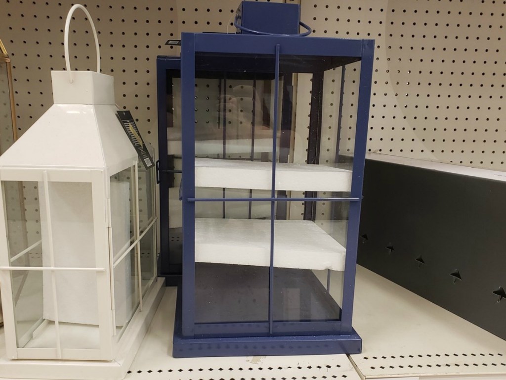 blue and white lantern on store shelf