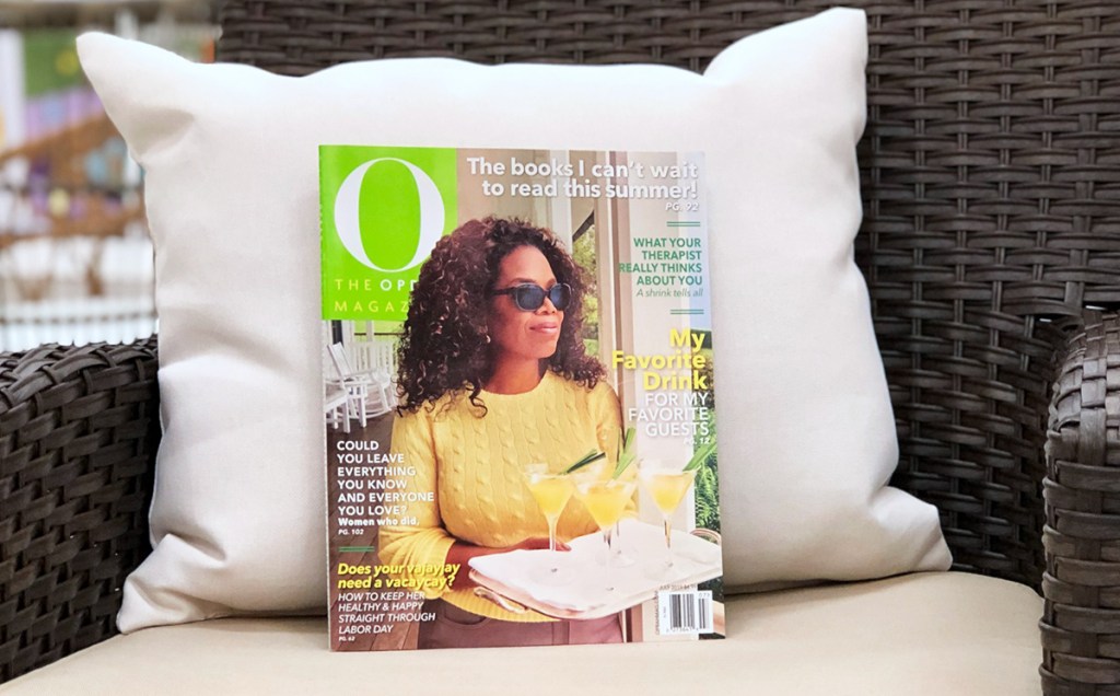 O, The Oprah Magazine on patio chair