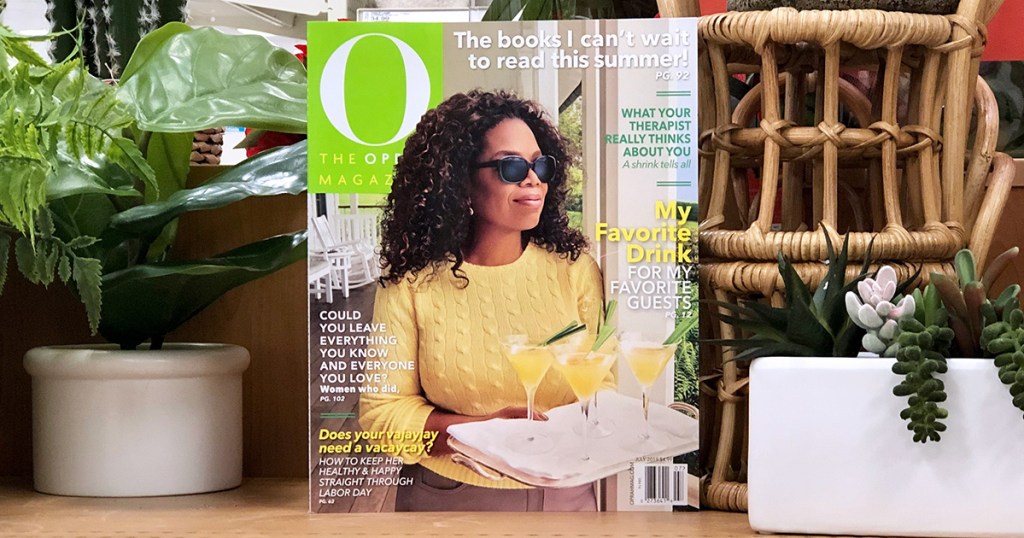 O, The Oprah Magazine on table with plants