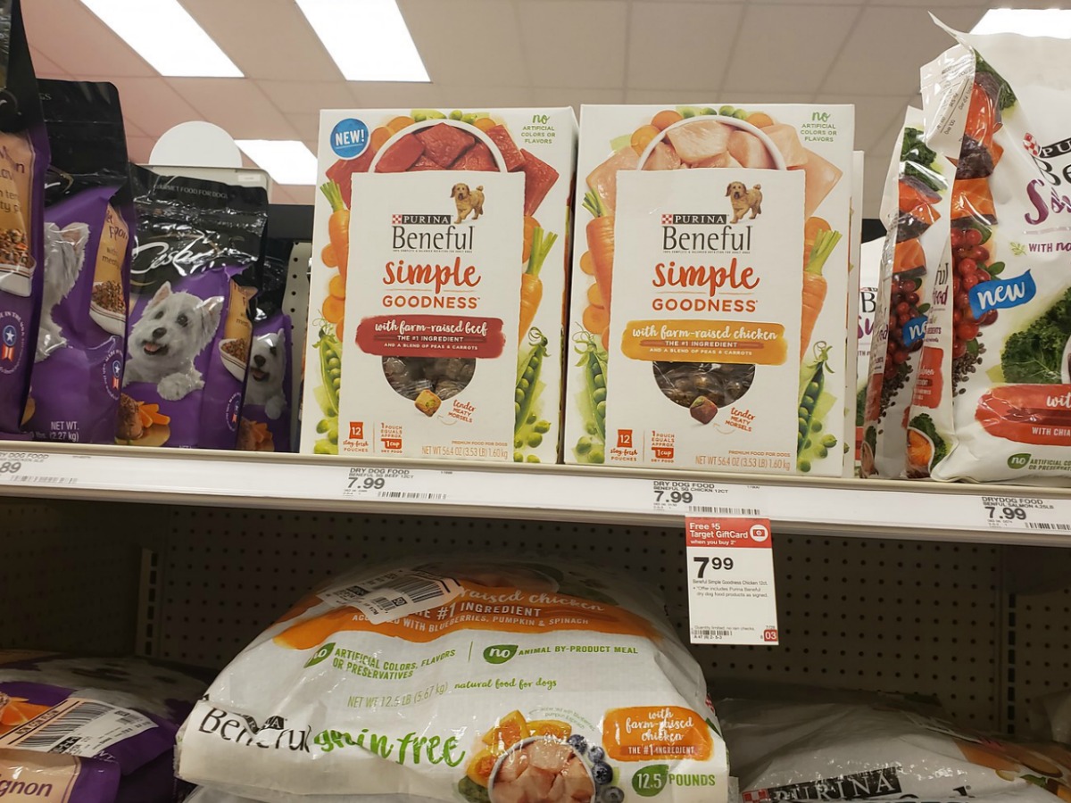 purina beneful simple goodness dog food on shelf at target
