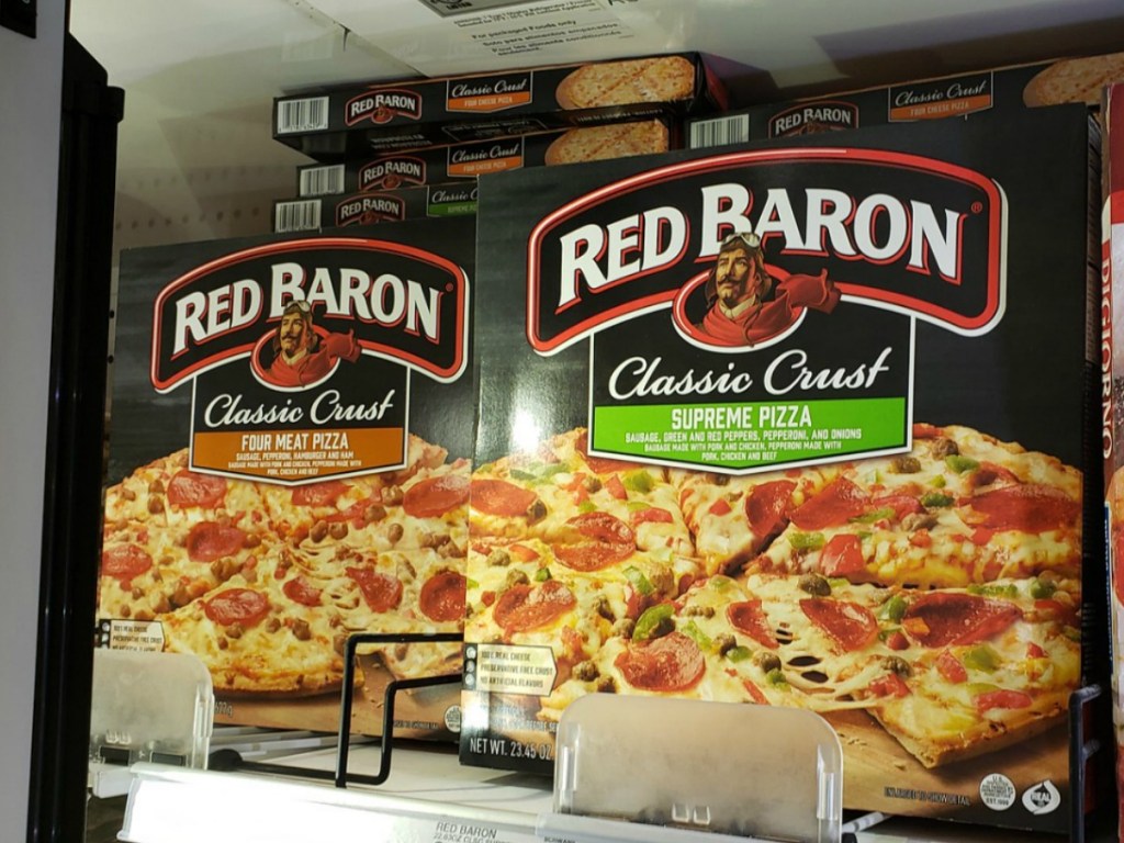 Red Baron Pizza in store freezer
