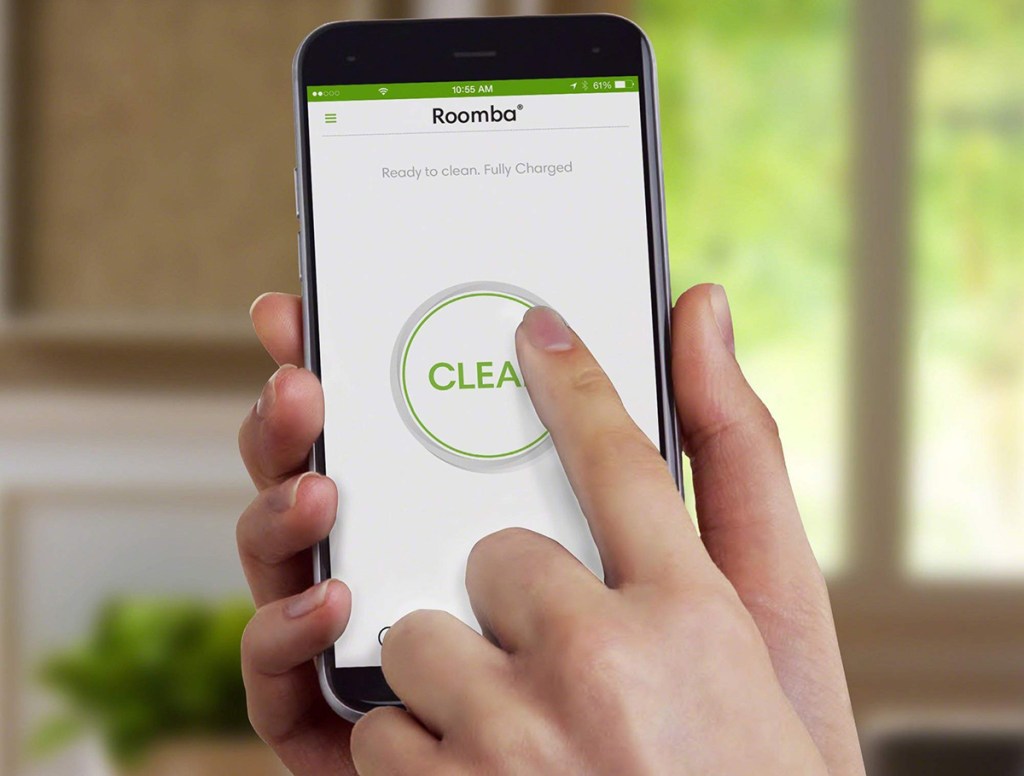pressing clean button for roomba on smartphone