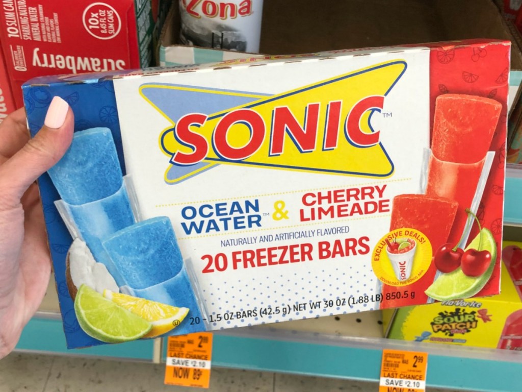 hand holding box of sonic freezer bars
