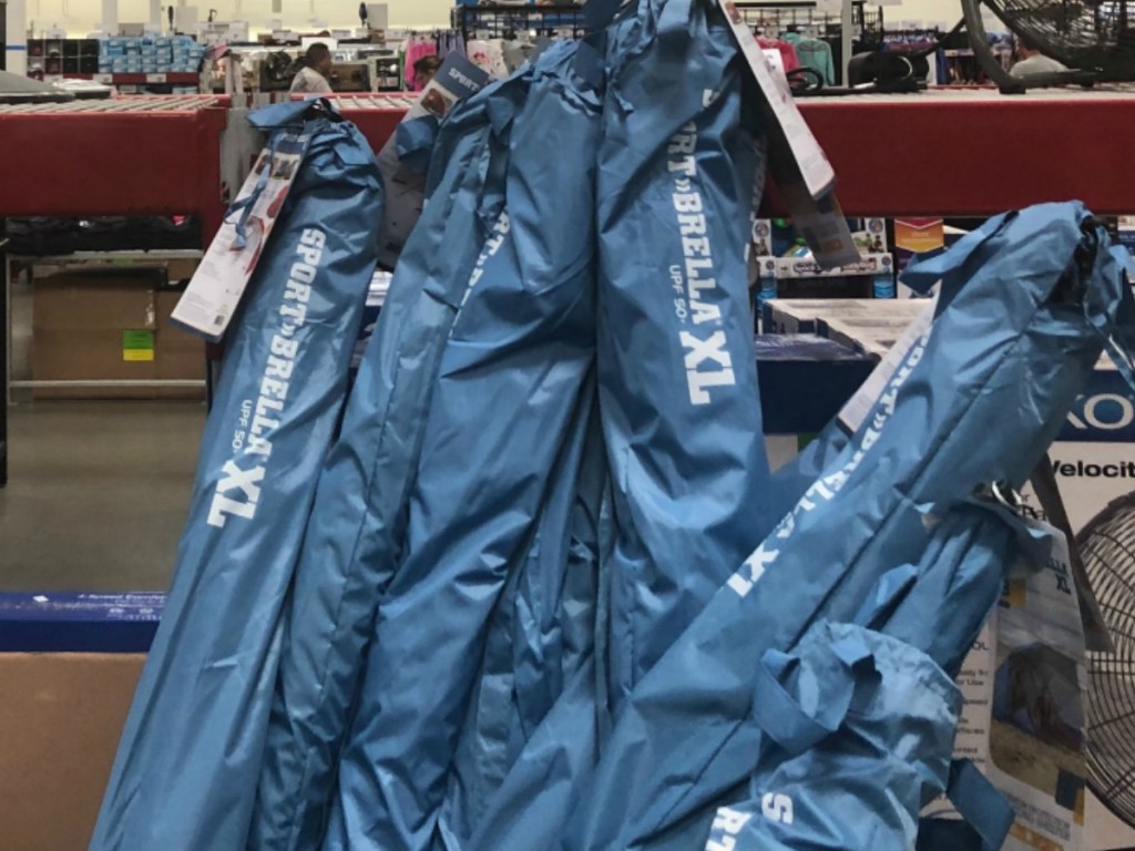 large umbrellas in store on display