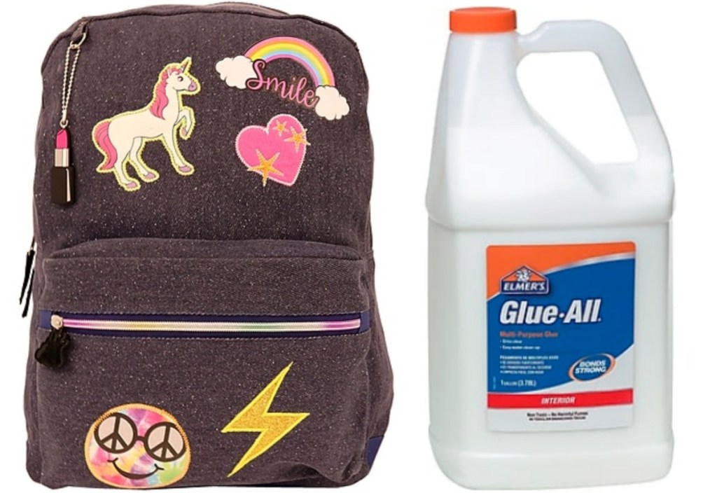 emoji backpack and 9-gallon glue