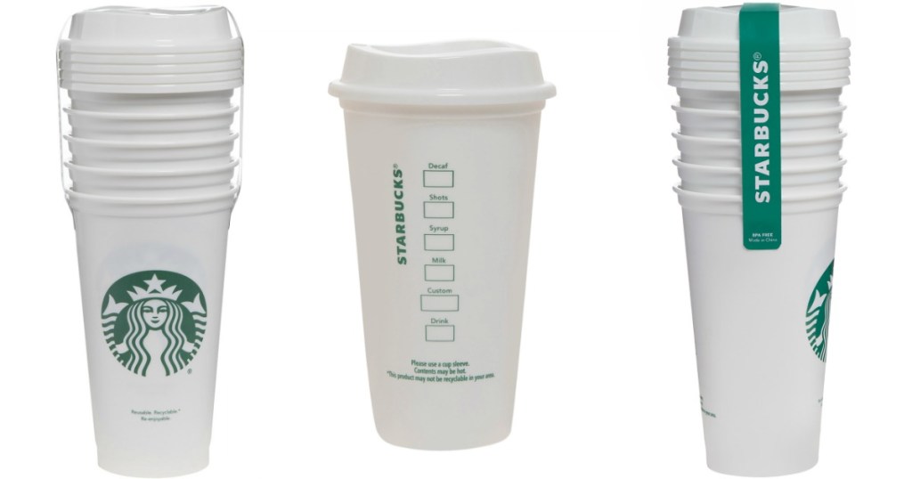 stacks of Starbucks reusable cups