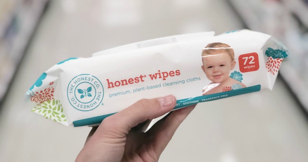 hand holding honest baby wipes at target
