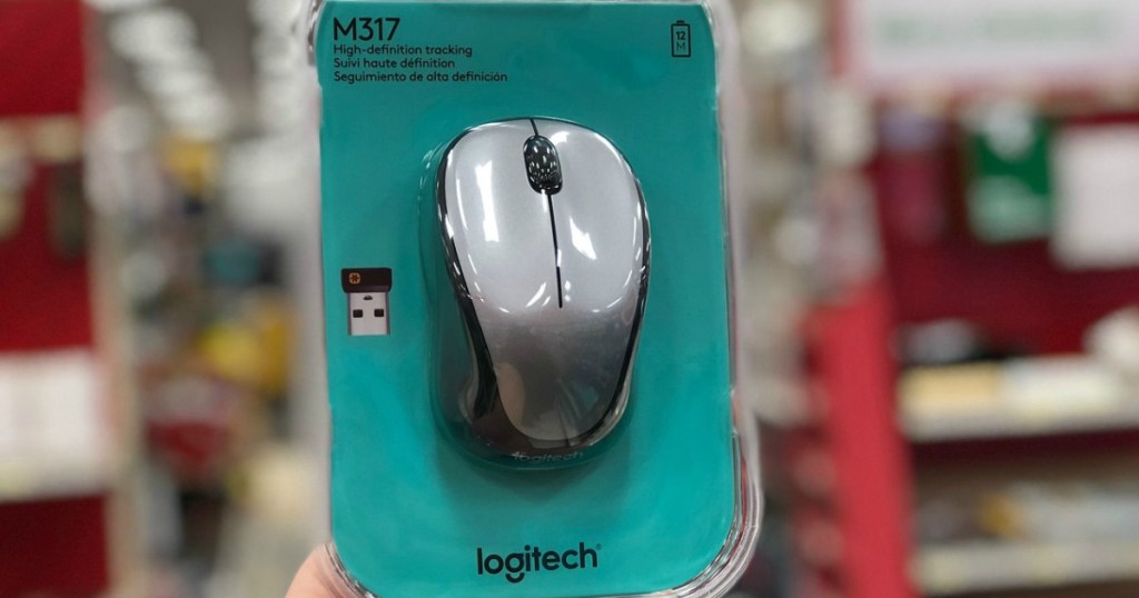 hand holding logitech m317 wireless mouse at target