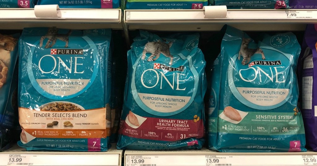 purina one cat food on a shelf at target