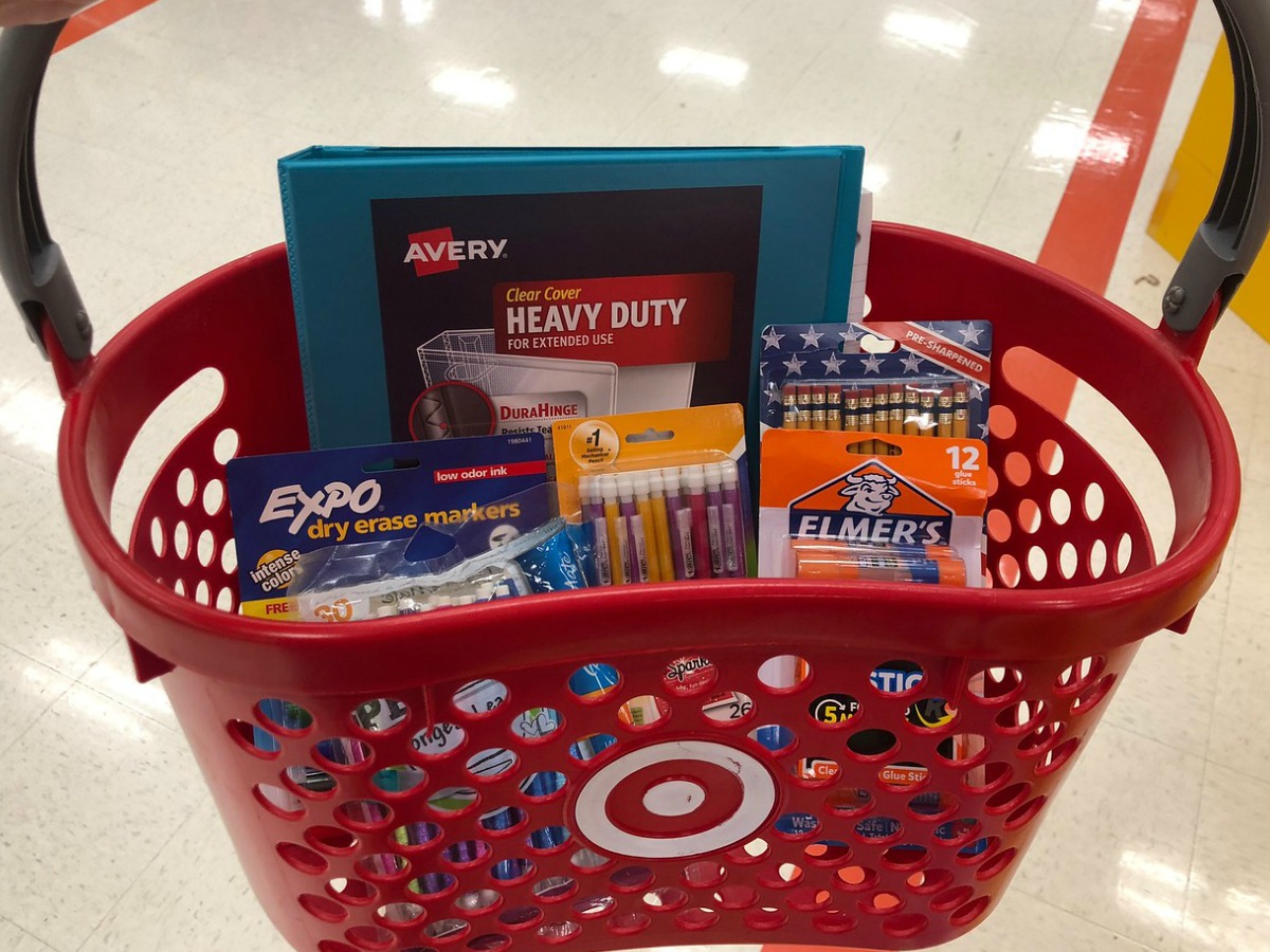 Target basket with school supplies