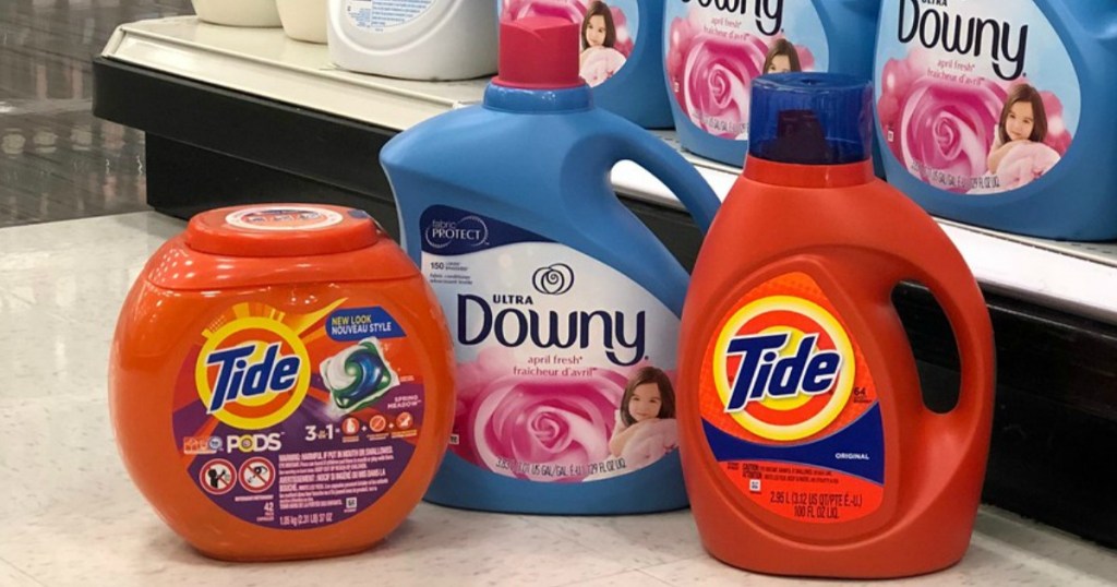tide pods, liquid laundry detergent and downy fabric softener at target