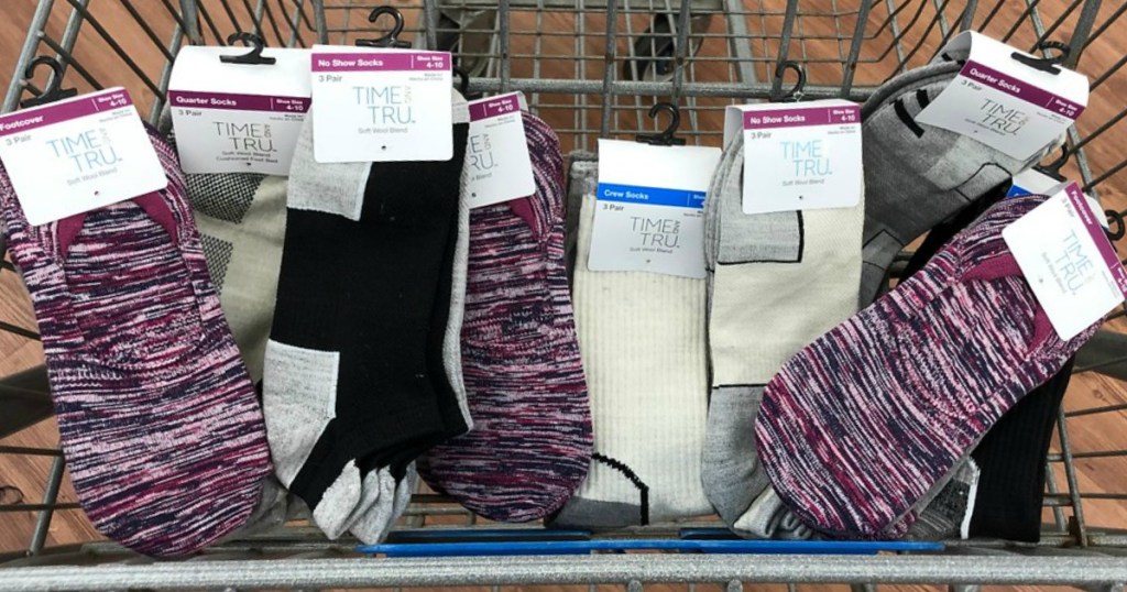 shopping cart with packs of women's socks