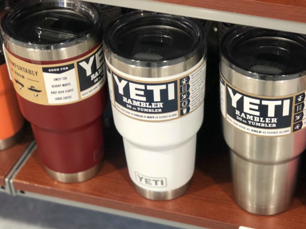 yeti tumbler cups on store shelf
