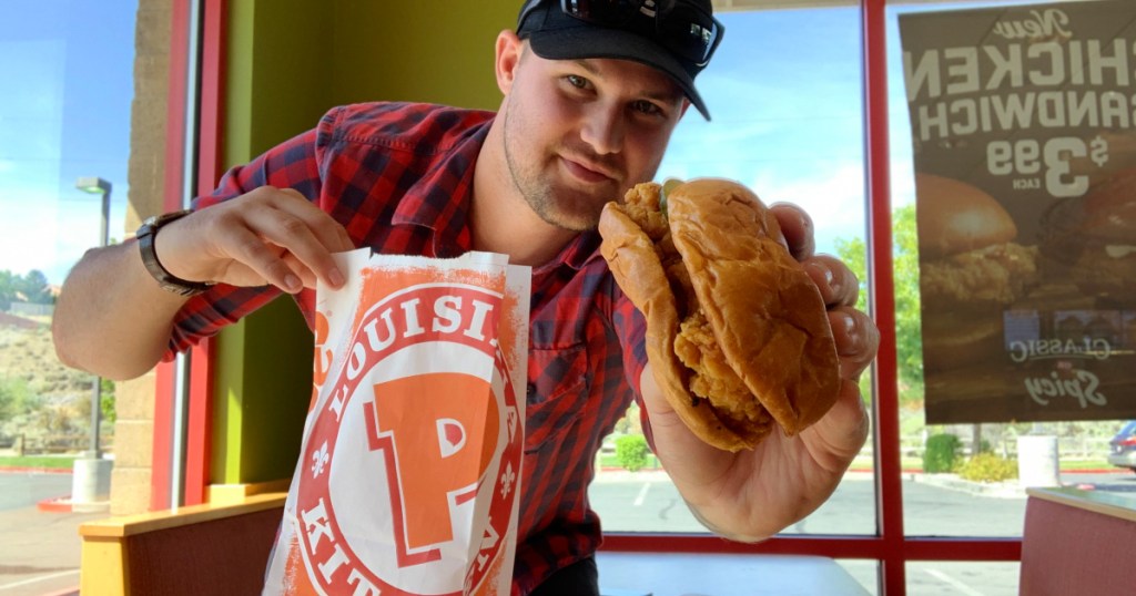 Stetson with Popeyes chicken sandwich