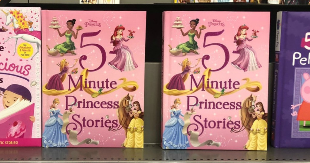 two hardcover copies of 5-minute disney princess stories books in a store