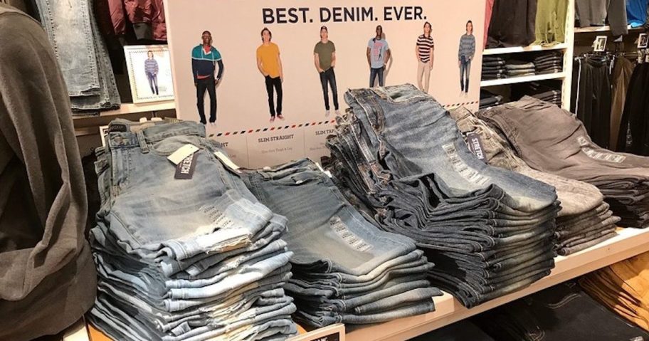 aero jeans on shelf at store