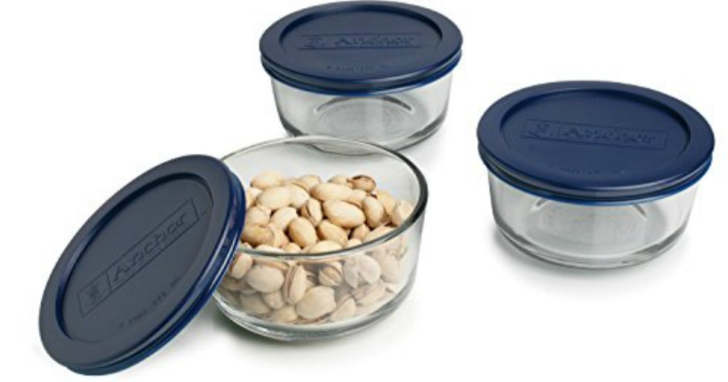 smal glass food containers with blue lids