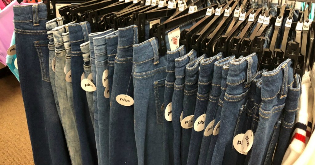 Arizona Plus Size girls jeans and jeggings on rack in JCPenney store in different washes